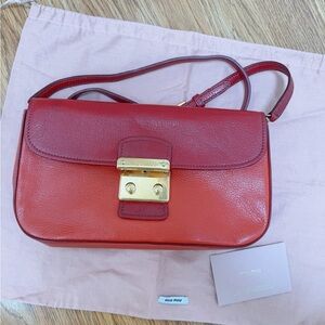 Miu Miu Red Leather Shoulder Crossbody Bag with Gold Hardware
